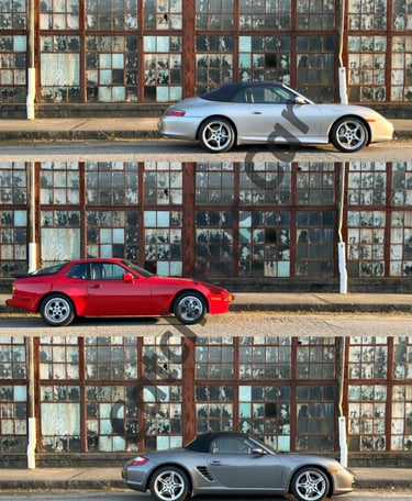 Porsche composite photograph / car art. Titled location, location, location.