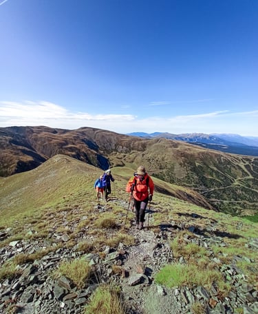 grupo caminando en una excursión de montaña