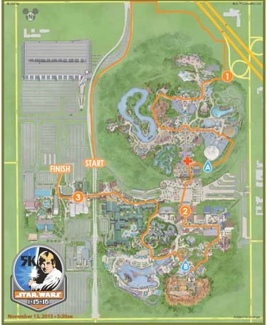2016 runDisney Star Wars The Light Side 5K Course Map