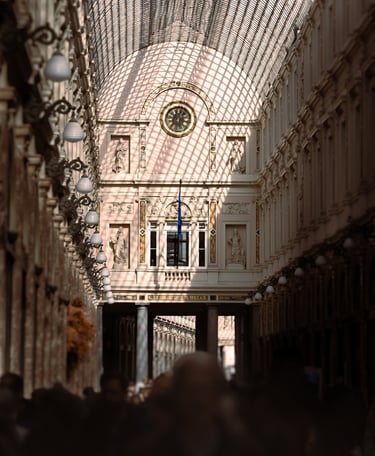 a clock tower in a building with a clock on it