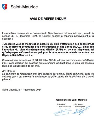Carrière St-Maurice - Référendum