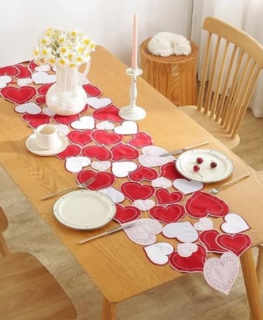Valentines Day Decor Valentines Day Table Runner 70 Inches Long Embroidered Red Pink Love Heart Tabl