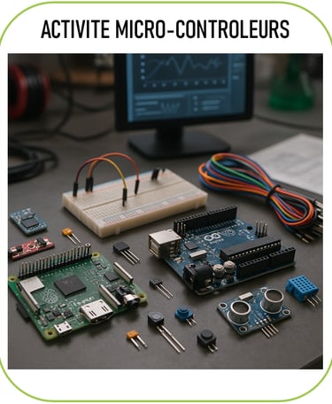 image représentant des outils pour une activité microcontrôleur (Raspberry Pi, Arduino, planche à pa