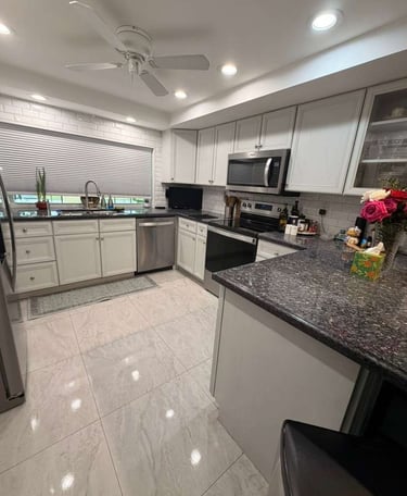 A cluttered kitchen with dirty dishes, overflowing trash, and food debris on countertops, showcasing a messy domestic space.