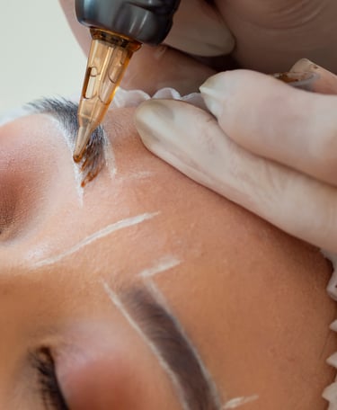 a woman getting a tattoo her eyebrows microblading permanent makeup 