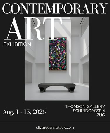 Poster for a Contemporary Art Exhibition at Thomson Gallery featuring abstract painting in a modern hall.