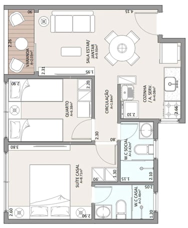 planta baixa do apartamento no condomínio Prime Del Sol