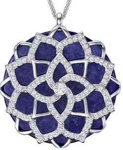 Womens Blue Lucius Flower Pendant Necklace Rhodium Plated. Swarovski 