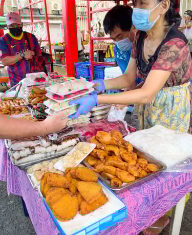 Local Chinese food market in Polynesia, featuring colorful fresh produce and traditional ingredients.