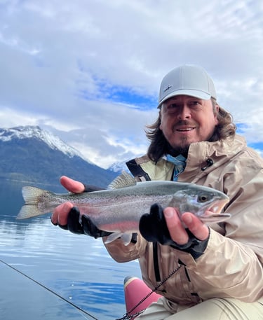 el ruso con una arcoiris de Lago Puelo
