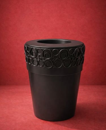 Maceta negra rizada en fibra de vidrio 
