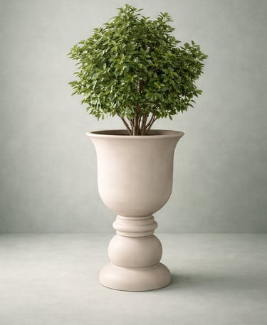 Maceta blanca alta tipo copa en fibra de vidrio 