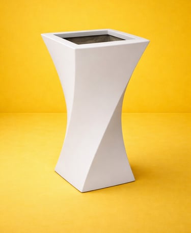 Maceta giratoria blanca en fibra de vidrio 