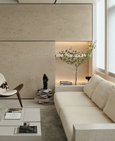 Bestone Materials luxury living room interior design project, flexible stone wall cladding and archi