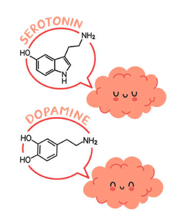 Digital image showing cartoon style characters with Serotonin and Dopamine
