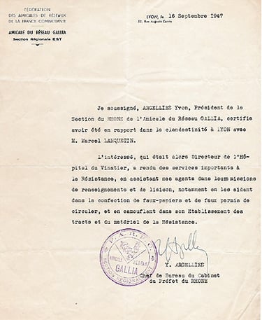 attestation resistance reseau gallia 1947 M Lanquetin