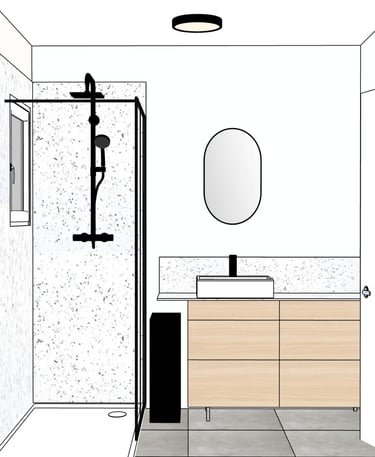 vue 3D salle de bain rénovée