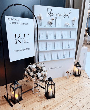 plan de table et panneau de bienvenue