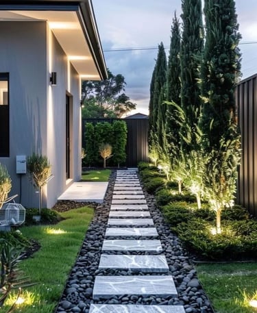 dış mekan peyzaj uygulaması sonrası modern bahçe görünümü