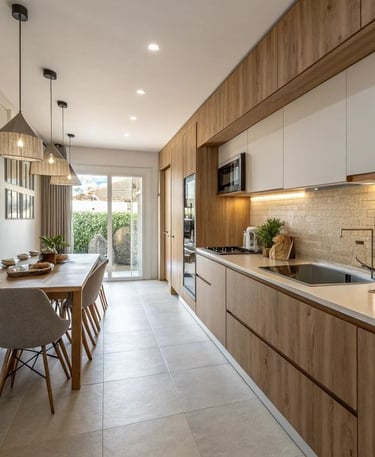 Aydınlatma ve renk uyumu sağlanan mutfak tasarımı