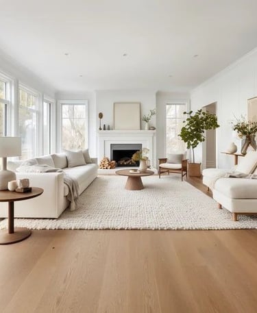 laminant parke ile yenilenmiş yaşam alanı zemini