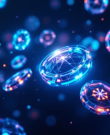 Glowing digital tokens representing blockchain and cryptocurrency investments
