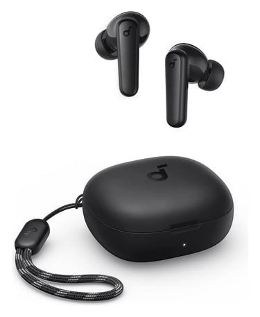 a pair of earphones with a black case and a black case