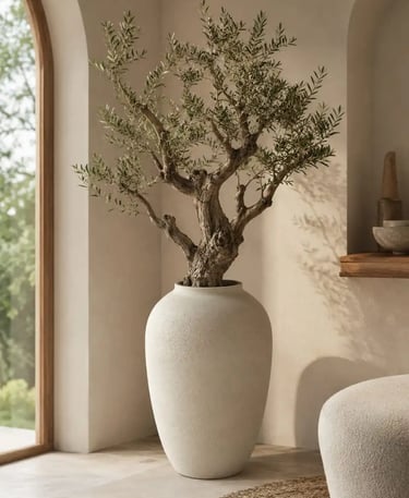 Large Ceramic Floor Vase with Olive Tree | Organic Modern Decor. Eftelt Home Decoration