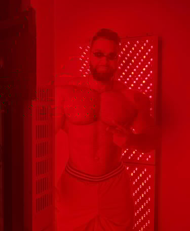 a man in red light redlight therapy 