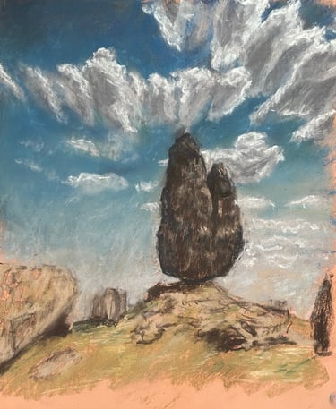 Tableau au pastel - Rocher du chaos de Nîmes le Vieux