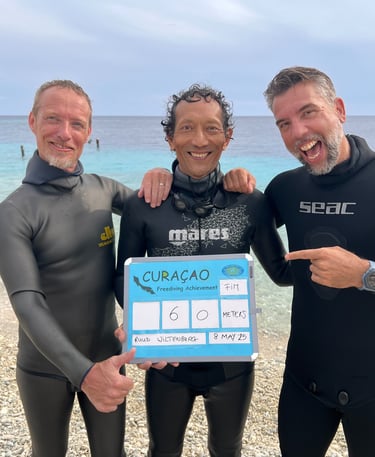Freedivers celebrating a personal best on Curacao