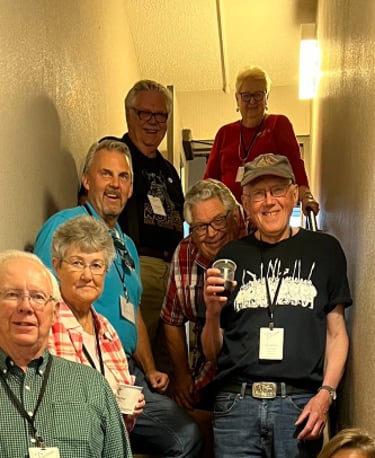 10 telelaget members stand in a stairwell