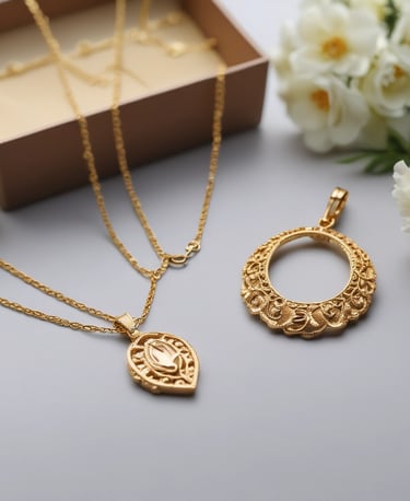 Close-up of a stackable gold ring set with delicate detailing on a white background