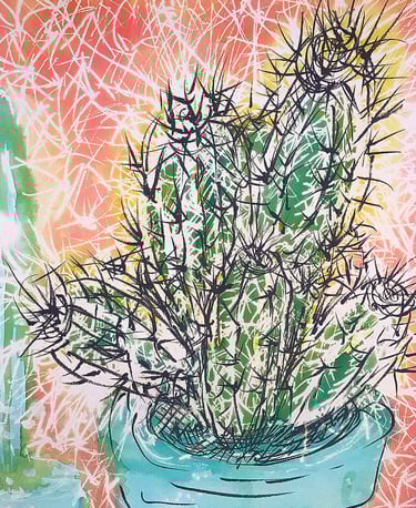 "Spines with attitude." Strong lines and emotional energy in this original piece by Tabuchi.