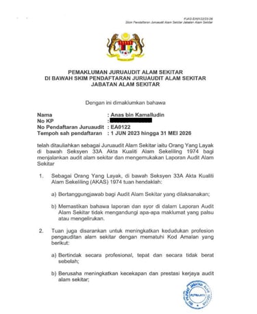 Auditor Certificate