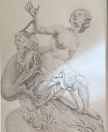 Andromeda and the Serpent, 18 x 24 in, Graphite Pencil on Bristol paper