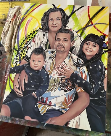 Quadro personalizado com retrato de família em estilo Pop-Art.