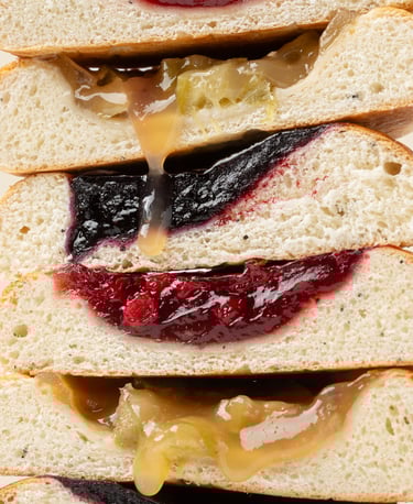 cut buns with berry filling