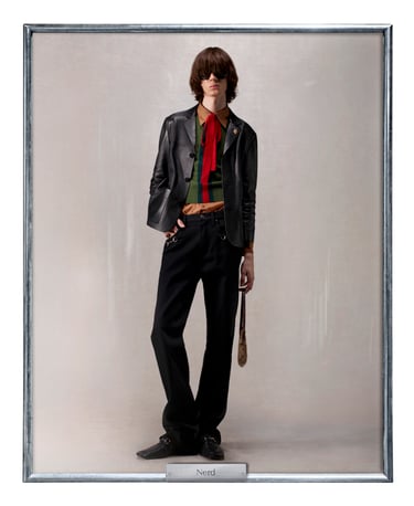 Gucci Spring Summer 2026 – “Nerd” tailored menswear look.