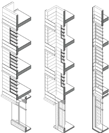 A series of 3D wall section axons