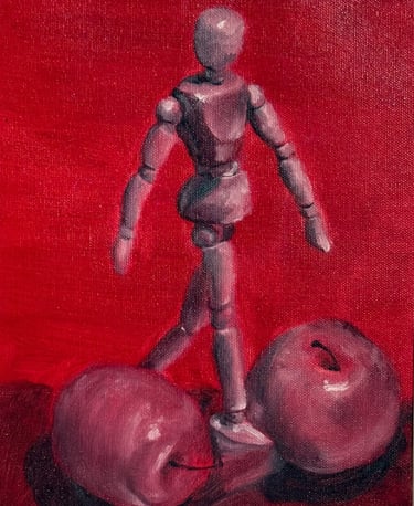 Still life - Red, Oil on Canvas Paper, 8 x 10, 2025