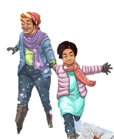 Adanah and Grandma characters in Snowy Joy