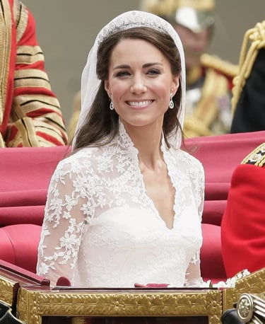 Kate Middleton wearing Cartier Halo tiara on her royal wedding day.