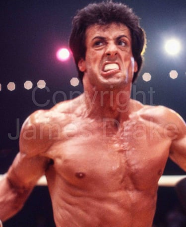 Actor Sylvester Stallone, as Rocky Balboa, in the ring in Rocky III by James Drake