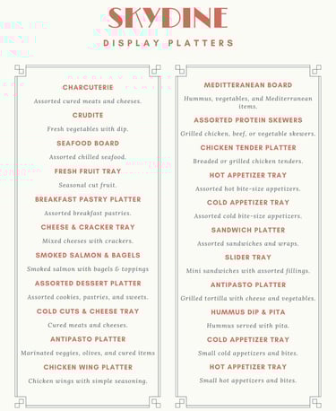 display platter menu for private jet