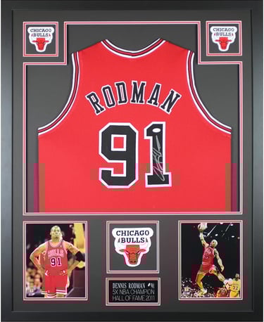 Dennis Rodman Autographed Red Chicago Jersey - Beautifully Matted and Framed - Hand Signed 