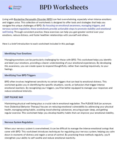bpd worksheets