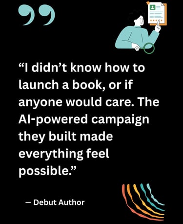 A quote by first time author on using AI generated content for his launch