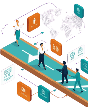 a group of people walking around a map demonstrating cooperation and collaboration