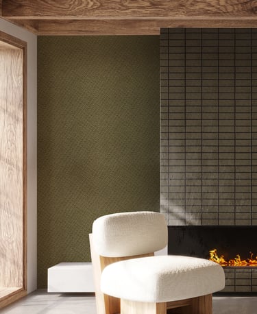 Modern slate tile wallpaper with a charcoal geometric pattern, styled in a minimalist living